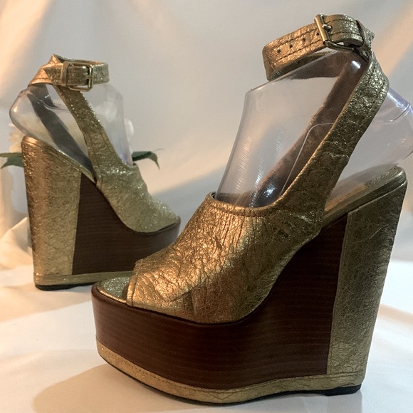 DOLCE VITA Camryn Dark Gold Ankle Strap Platform Wedge Sandal - Picture 2 of 14
